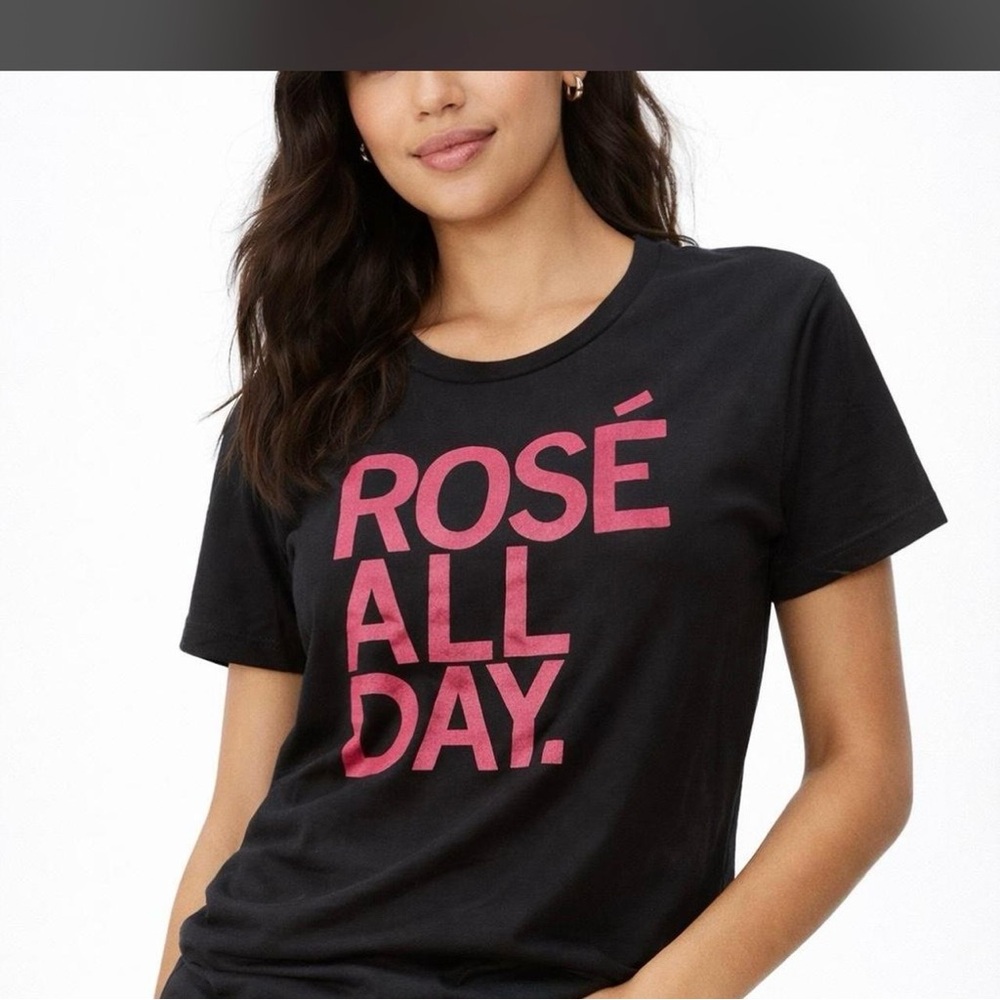 NEW Rose All Day Graphic Tee Black Pink Block Font Women’s Size Medium